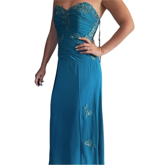 Jovani Teal Strapless Gown - Picture 2 of 5